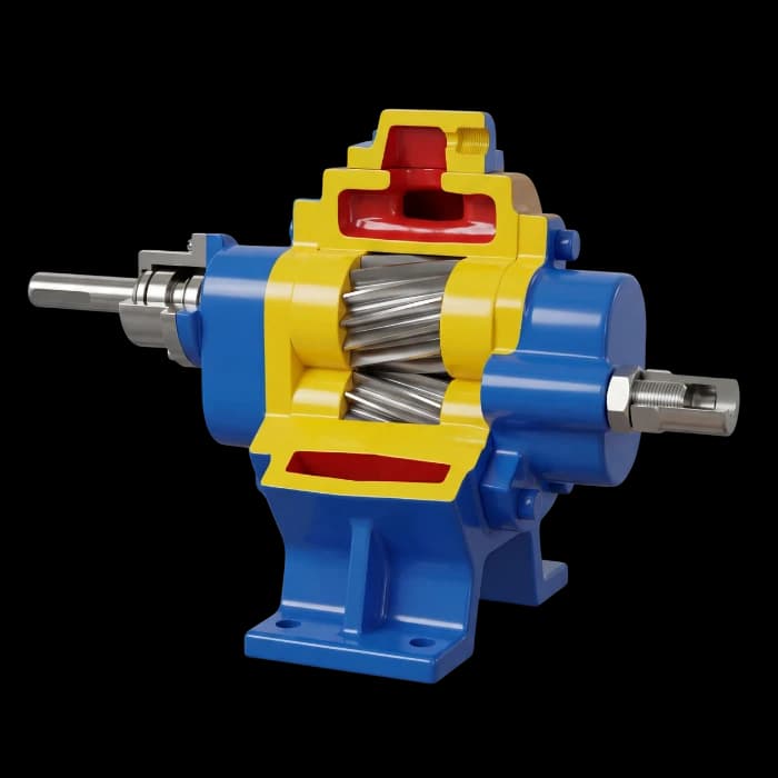 FBE pump cutaway view — internal helical gears