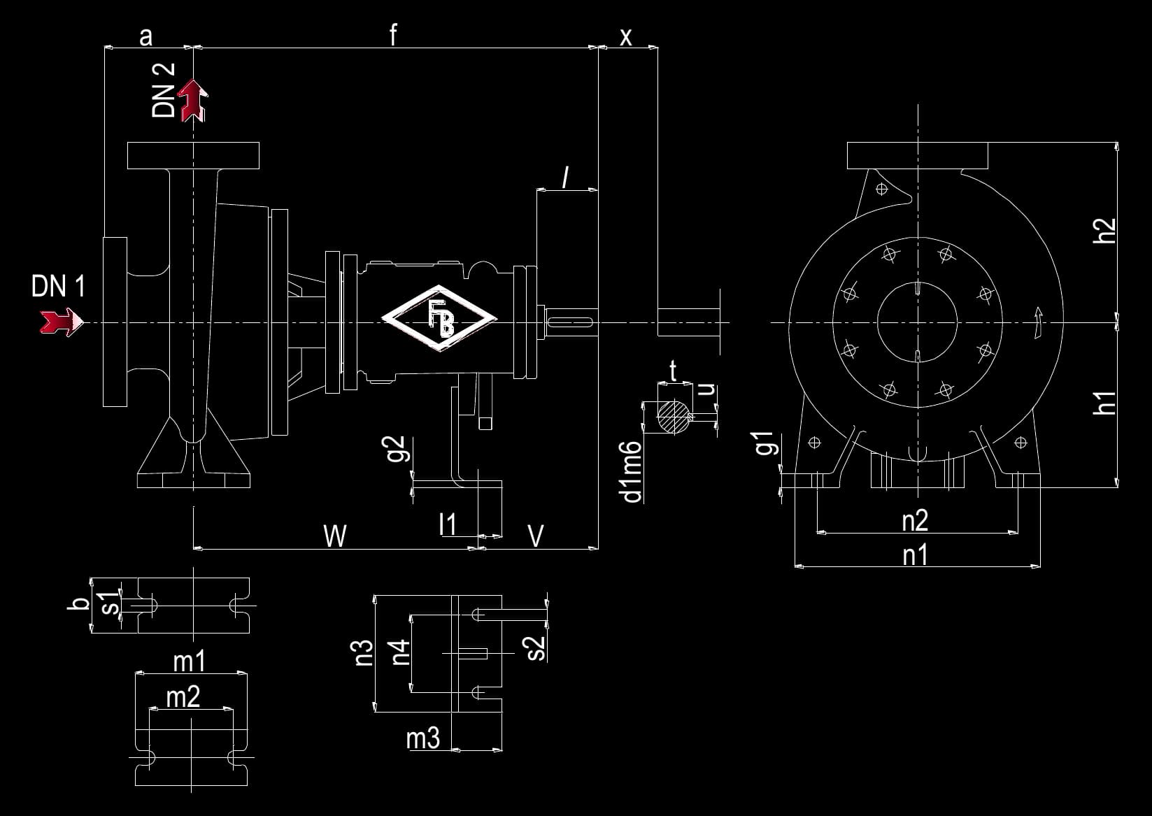Desenho dimensional da Figura 4 do manual MTEC-16/00 com as letras das cotas da FBOT 80-200