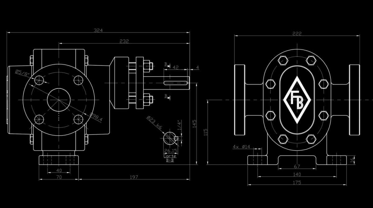 Desenho técnico bomba FBE 1.1/2" - Dimensões e especificações - FB Bombas