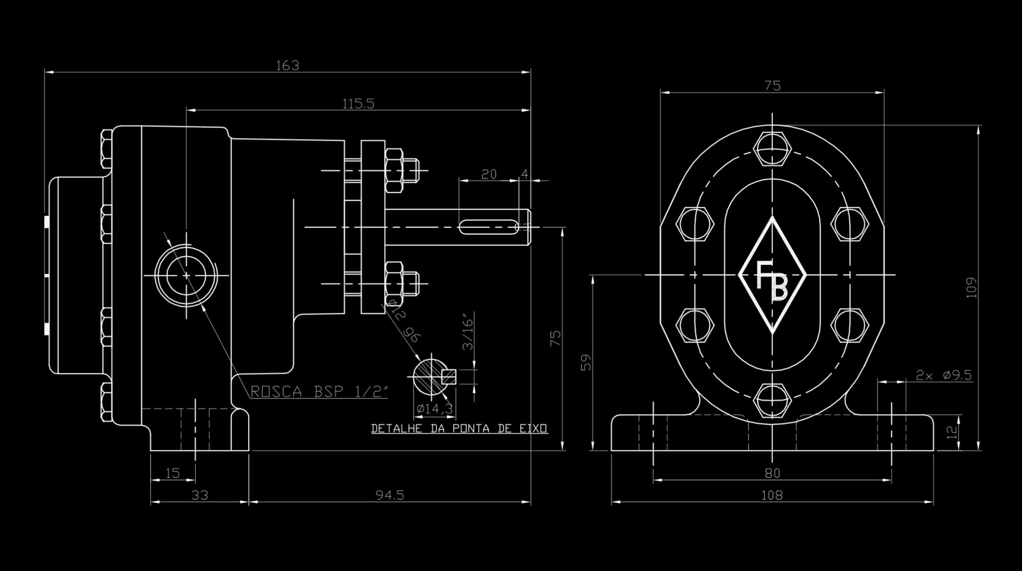 Size reference drawing — FBE 1/2"
