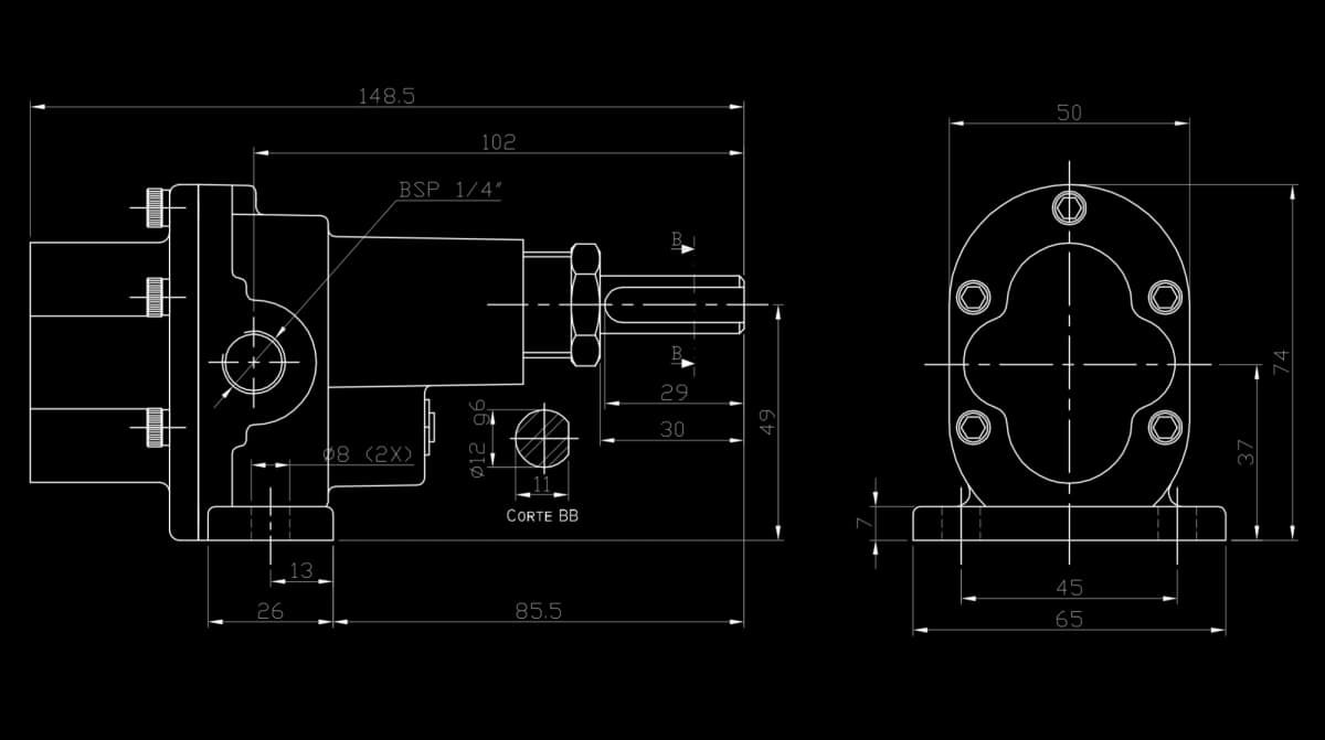 Desenho técnico bomba FBE 1/4" - Dimensões e especificações - FB Bombas