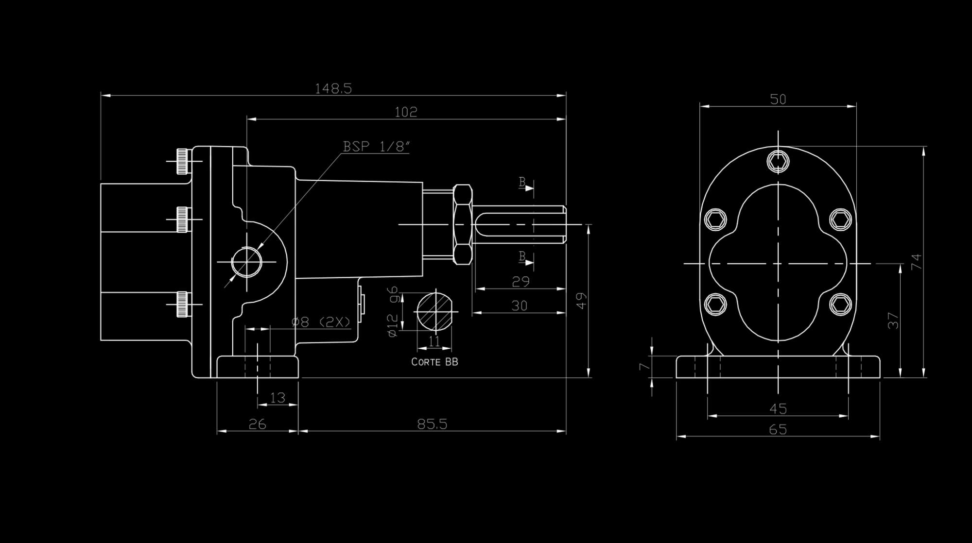 Size reference drawing — FBE 1/8"
