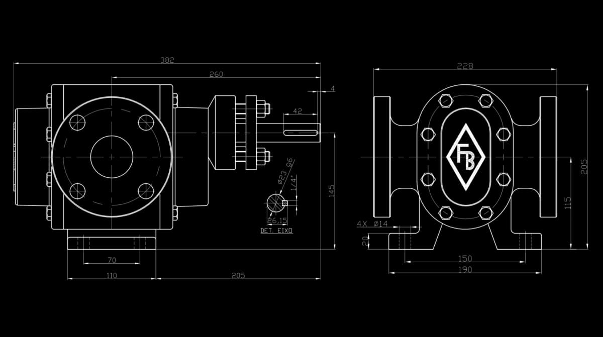 Desenho técnico bomba FBE 2" - Dimensões e especificações - FB Bombas