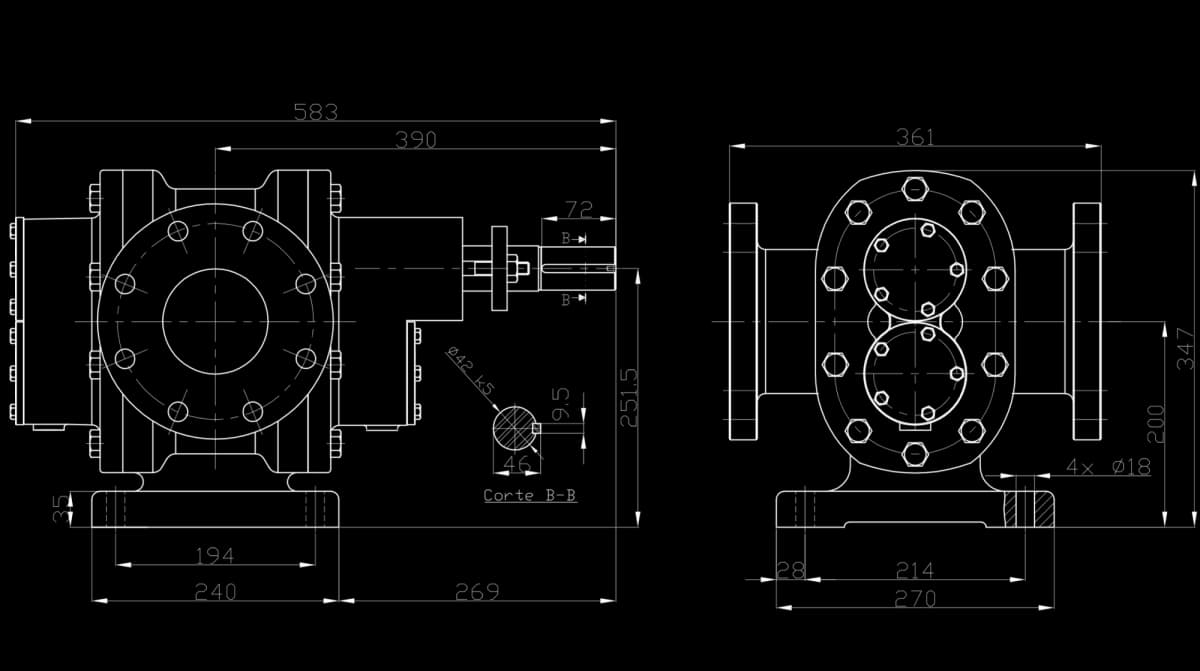 Dibujo técnico bomba FBE 4" M6 - Dimensiones y especificaciones - FB Bombas