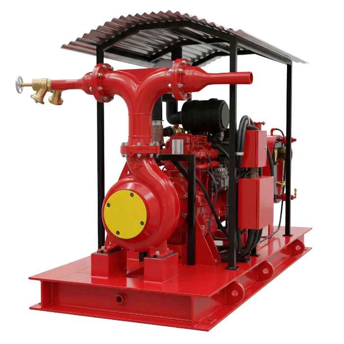 Compact fire pump skid with MWM diesel engine, 8-hour fuel tank and two independent batteries — FB Bombas